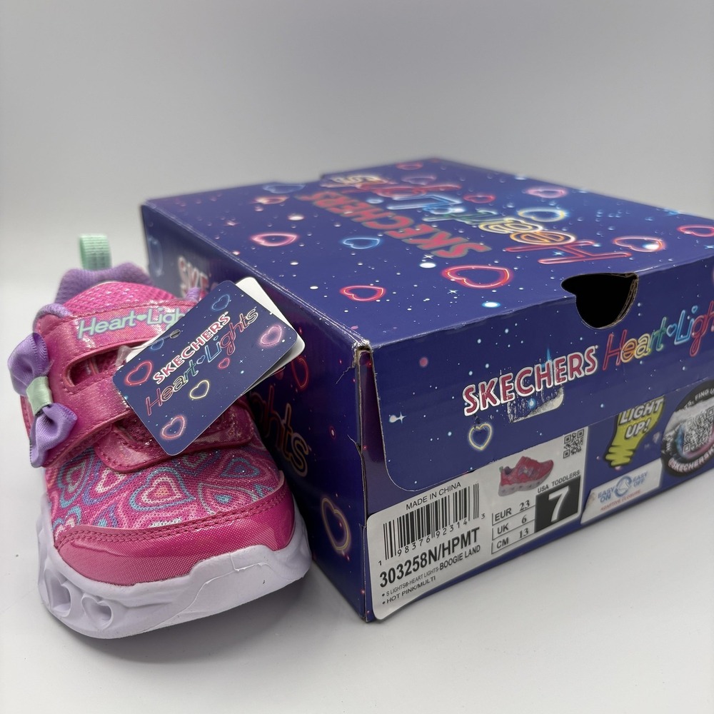 Skechers Shoes Girls Size 7 Toddler Light Up Heart Lights Boogie Pink LED NEW